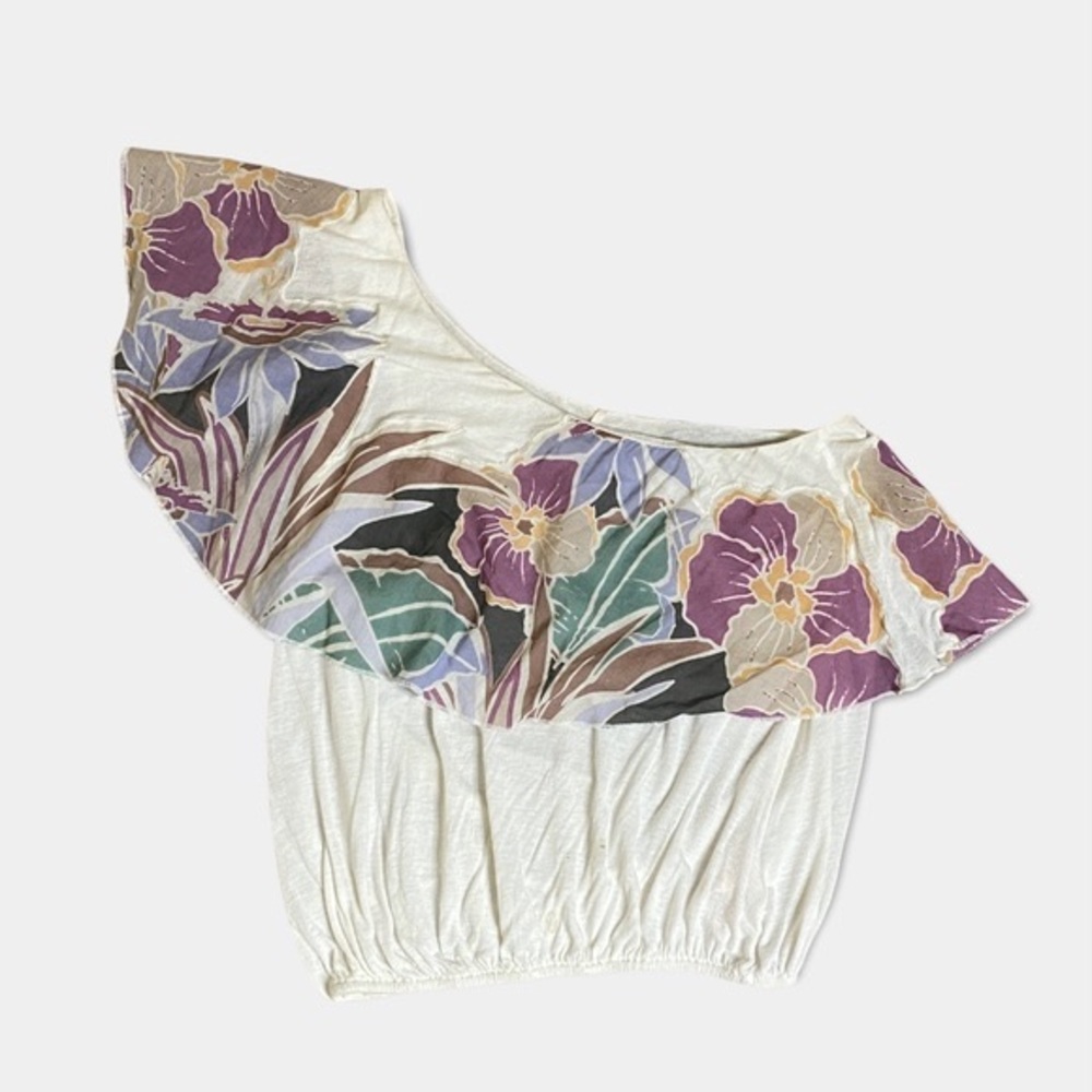 Free People One Shoulder Floral Ruffled Top